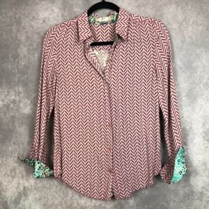 Ezra Top Shirt Boho Multicolor Button Up Roll Tab Sleeve Dot Floral‎ Print Small